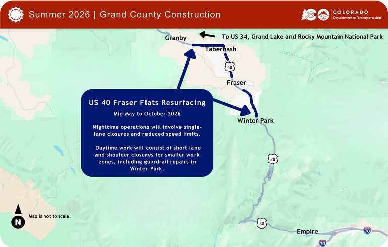 US 40 Mountain Corridor map of travel impages in Grand County