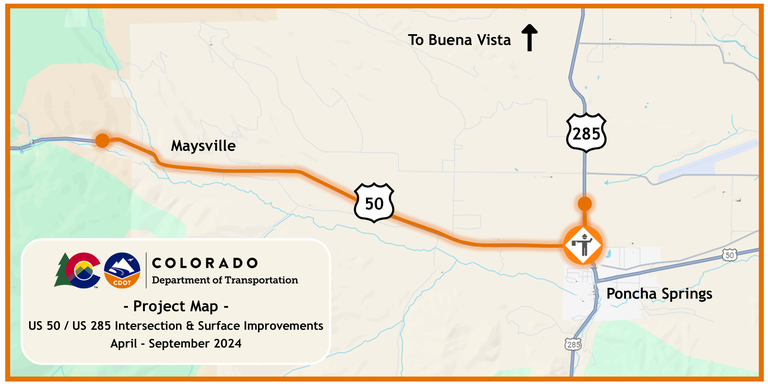 Project Map of US 285 and US 50 Intersection and Surface Improvements April through September 2024