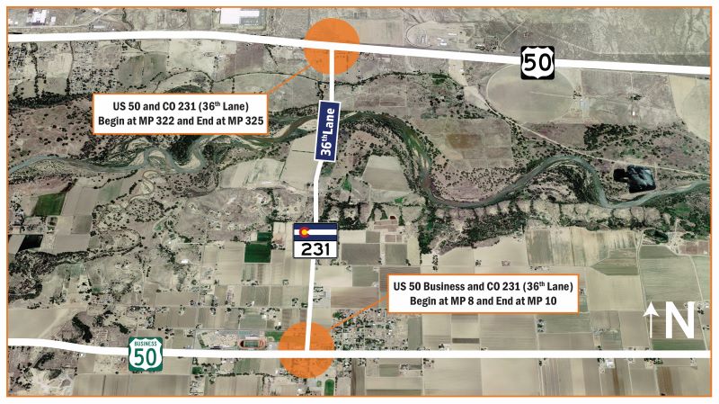 US 50 and CO 231 Project location map June 2023 version 2