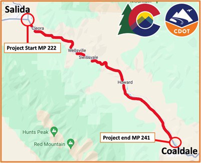Project Map US 50 MP 222 to MP 241, from Coaldale to Salida