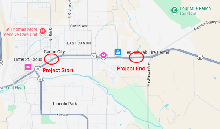 US 50 Culvert Repair in Canon City project map.png detail image