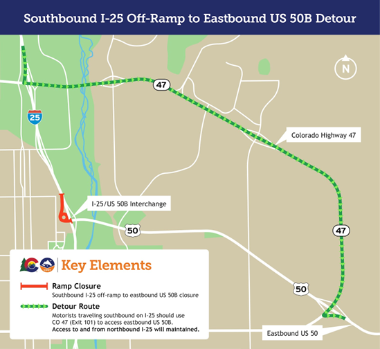 Detour map for southbound I-25 to eastbound US 50B.png detail image