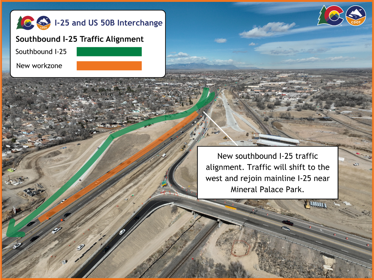I-25 at US 50B Interchange Reconstruction southbound I-25 traffic shift 07222026.png detail image