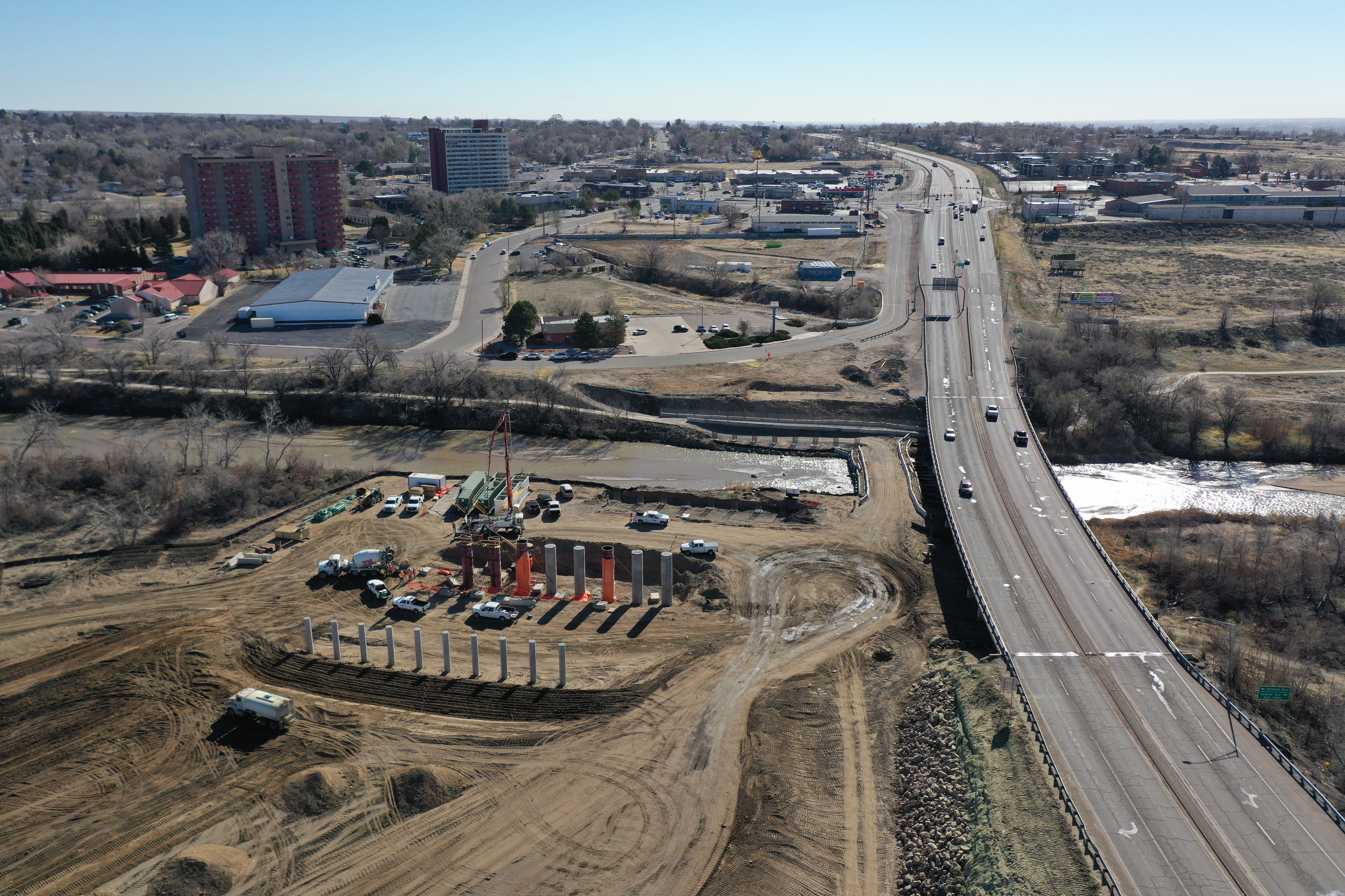 I-25 US 50B Interchange Aerial photo of construction and caissons north of US 50 March 2025.JPG detail image