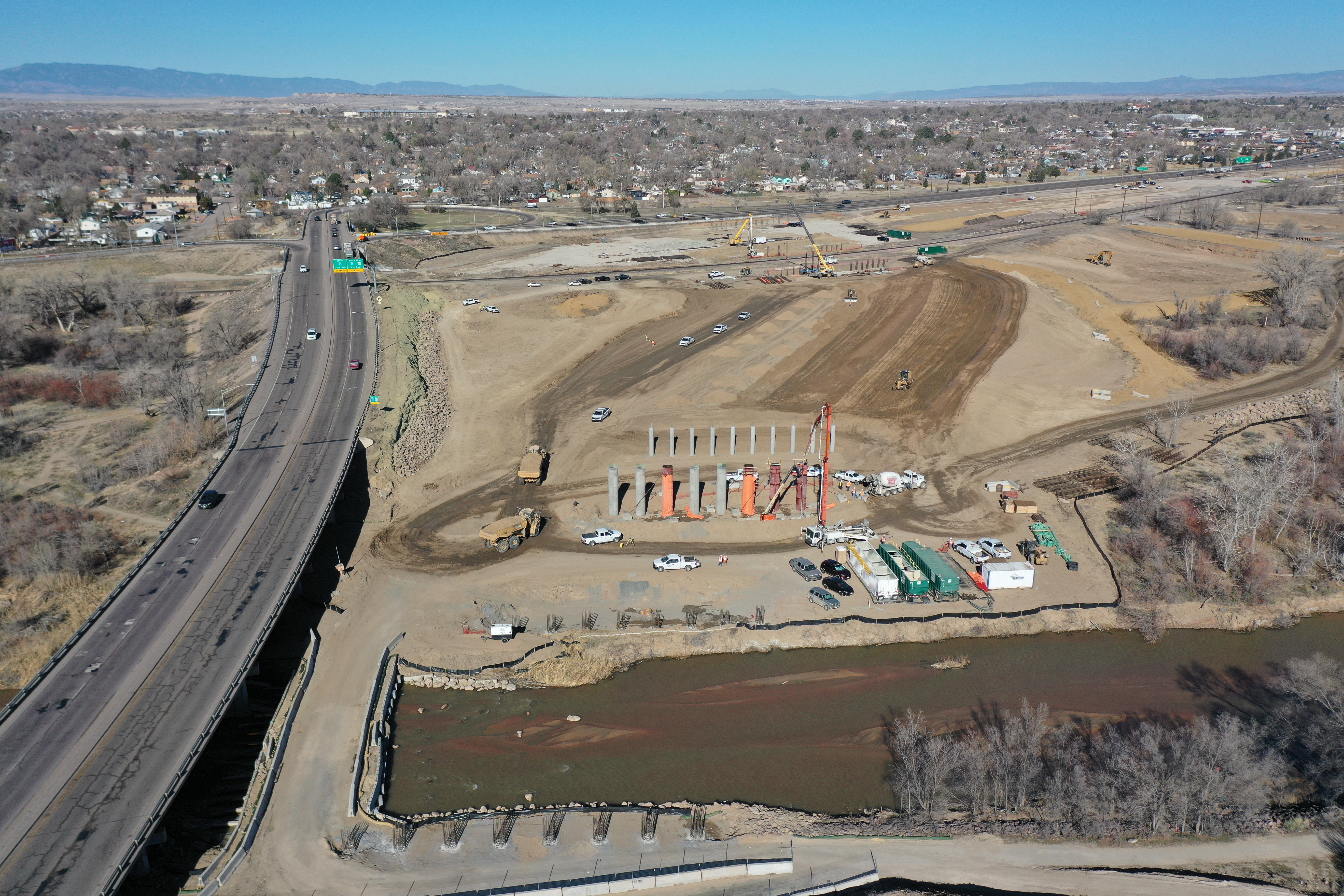 I-25 US 50B Interchange Construction work zone and caisson work between Fountain Creek and UPRR March 2025.JPG detail image