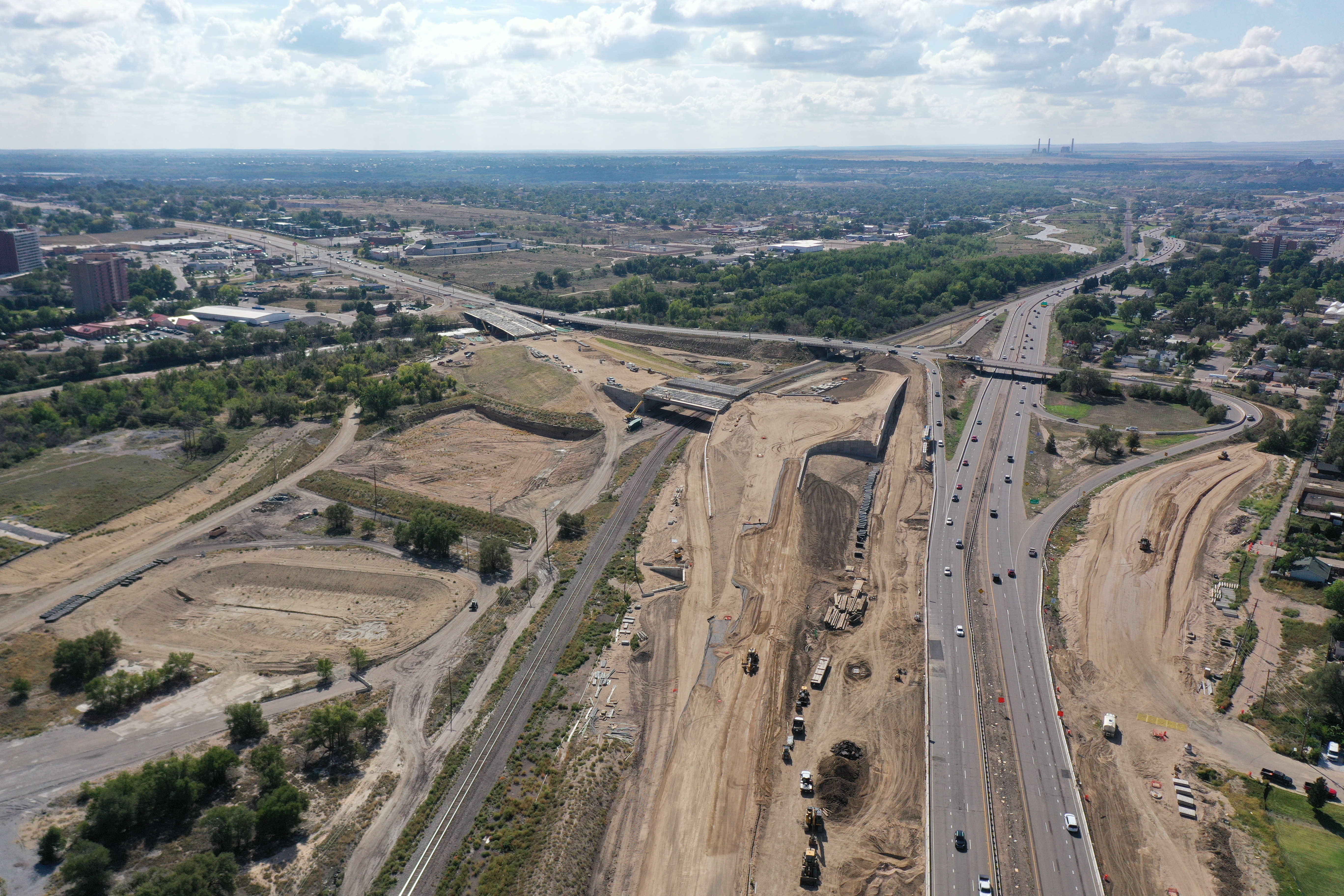 I-25 and US 50B Interchange Aerial view of bridge construction over Fountain Creek and UPRR.JPG detail image