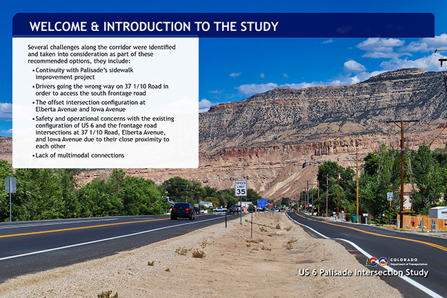 image of roadway and a mountain with additional text