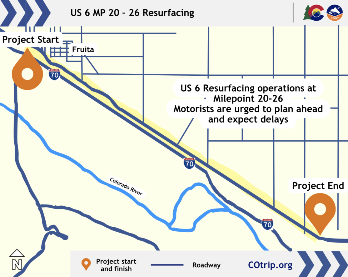 US 6 Resurfacing in Mesa County project map.png detail image