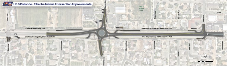 The graphic representation shows the areas along US 6 in Palisade where construction will take place and what the final configuration will look like.