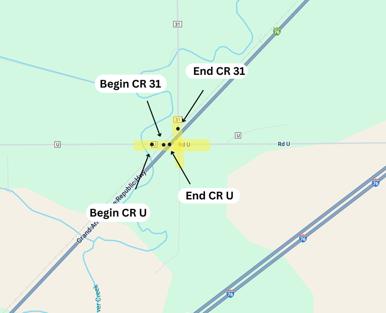 Map of the US 6 Railroad Crossing Roadway Merger Project in Morgan County