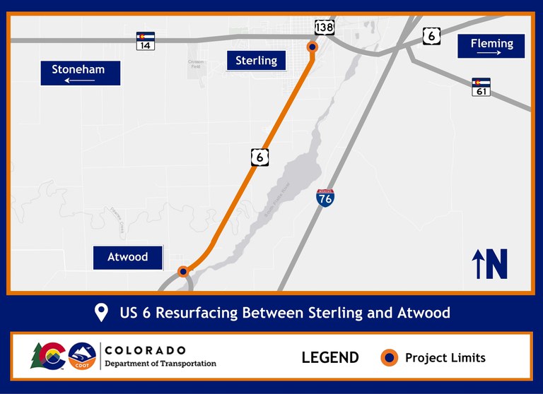 Map of US 6 Resurfacing Project between Sterling and Atwood