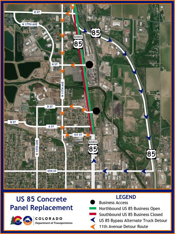 Closure and detour map on US 85 Business in Greeley Closure and detour map on US 85 Business in Greeley