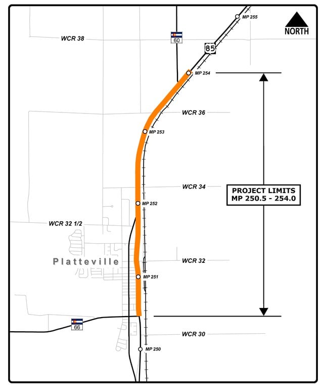 US 85 Platteville Resurfacing Project Location Map