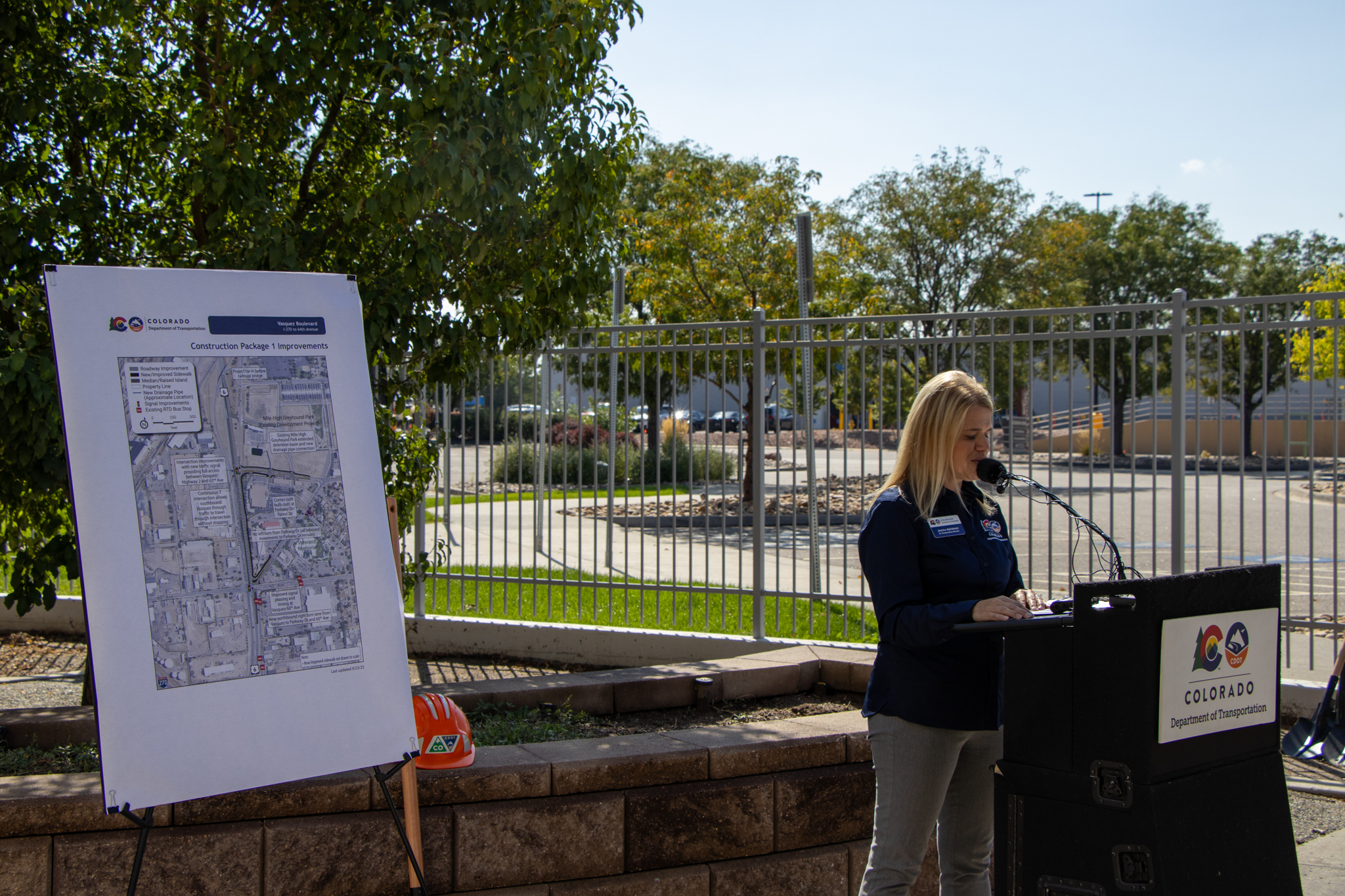 Vasquez Boulevard Improvements: I-270 to 64th Avenue - Region 1 Regional Transportation Director Jessica Myklebust speaking at groundbreaking.jpg detail image