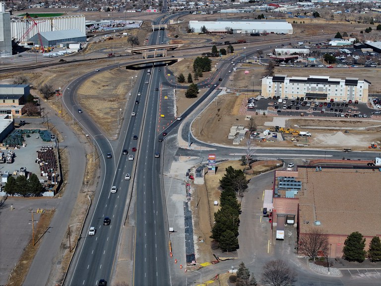 Aerial photo of the Vasquez Boulevard and 62nd Avenue intersection