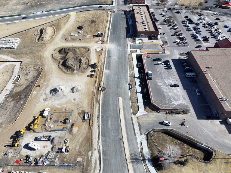 Aerial view of 62nd Avenue near Vasquez Boulevard