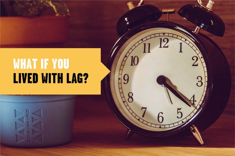Drugged_LagImage2 Clock face on table, text overlay reads "What if you lived with lag?"