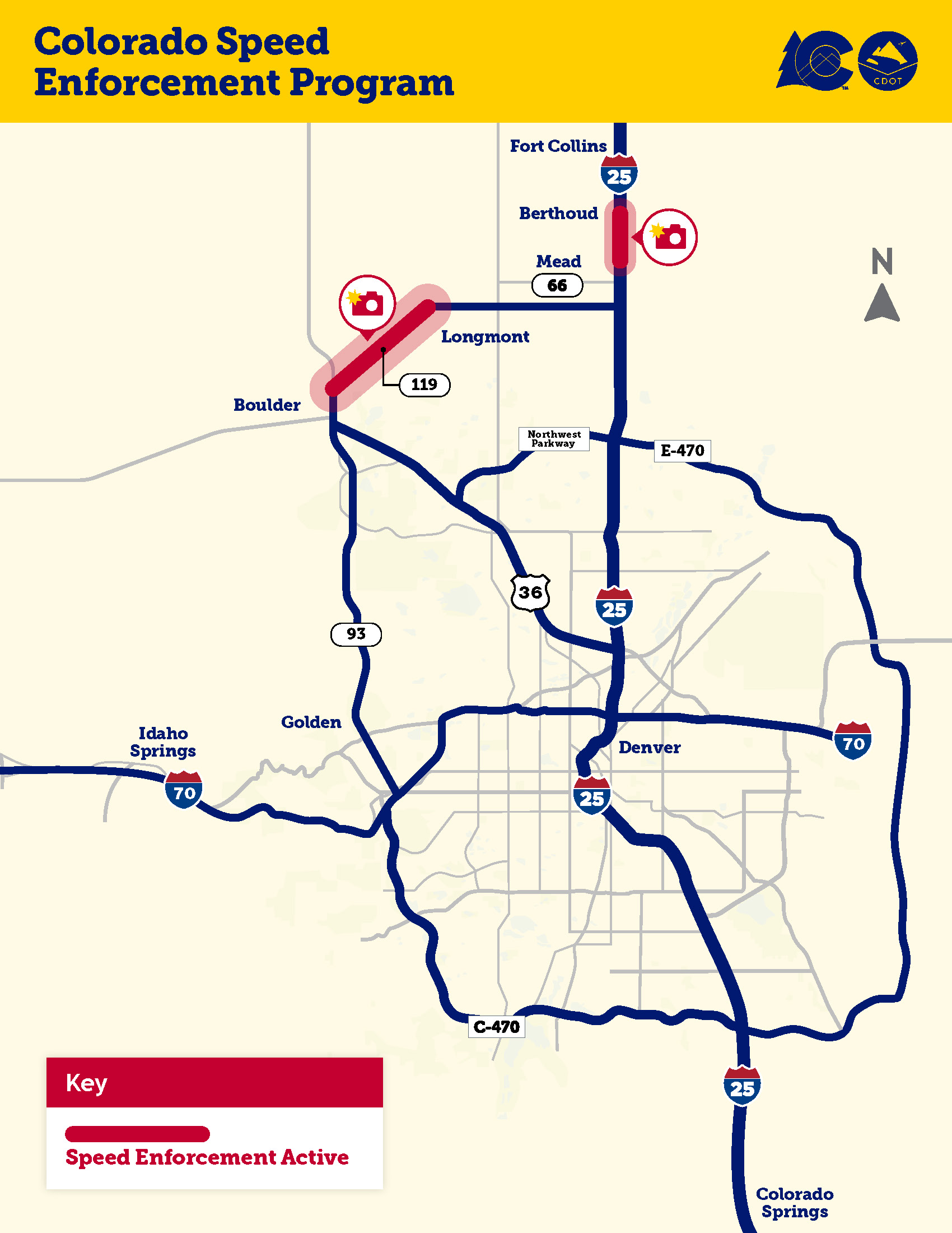 Colorado Speed Enforcement Program Corridor Map CO119 I25 detail image