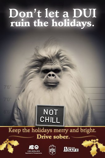 AI-generated mug shot of the Abominable Snowman. On-graphic text reads, “Not chill.”