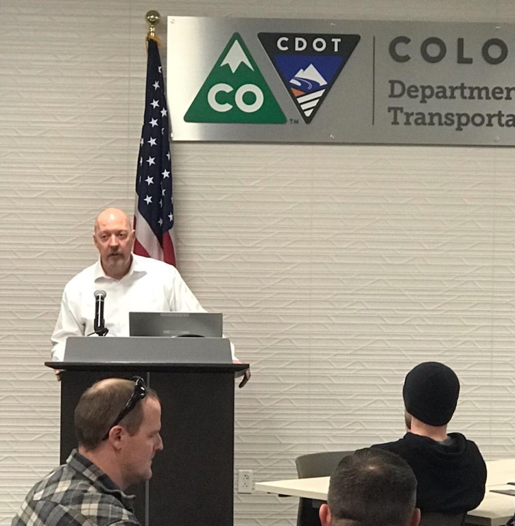 Highway Safety Office team member Jim Bath assisting with the Feb. 27 training of instructors in Colorado's Standard Field Sobriety Testing program.