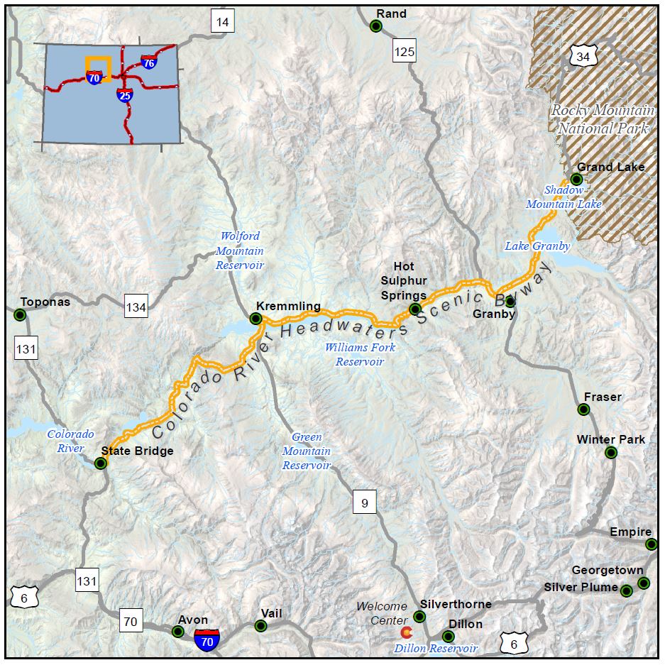 Colorado River Headwaters Scenic Byway map detail image