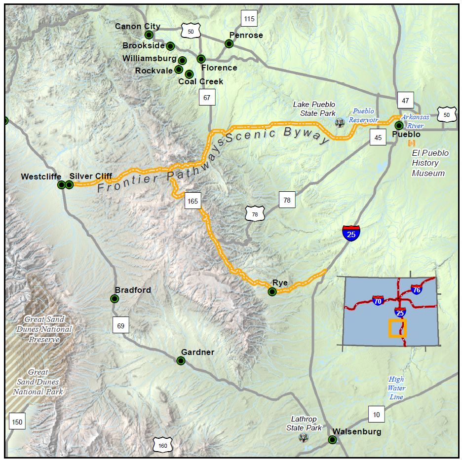 Frontier Pathways Scenic Byway map