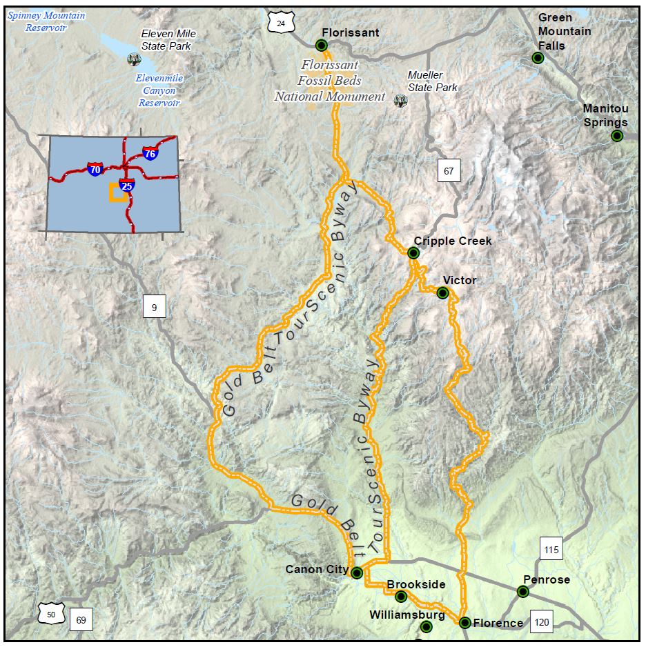 Gold Belt Tour Scenic Byway map detail image