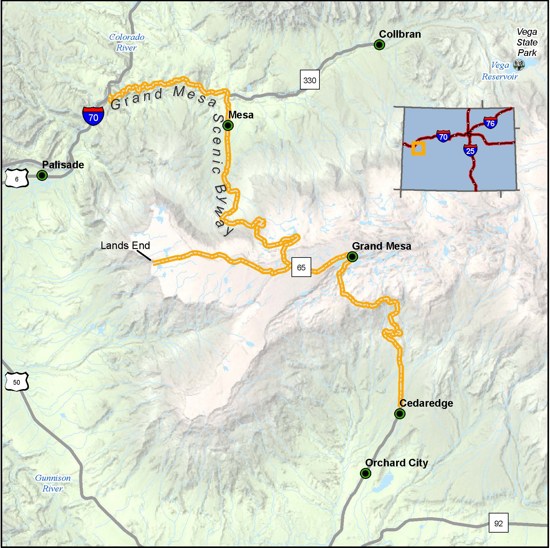 Grand Mesa Scenic Byway map detail image