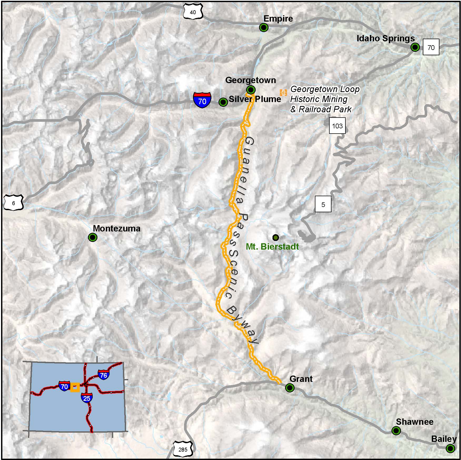 Guanella Pass Scenic Byway map detail image