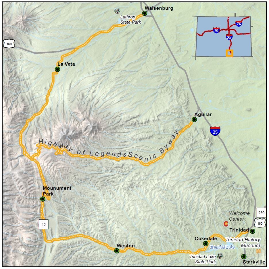 Highway of Legends Scenic Byway map