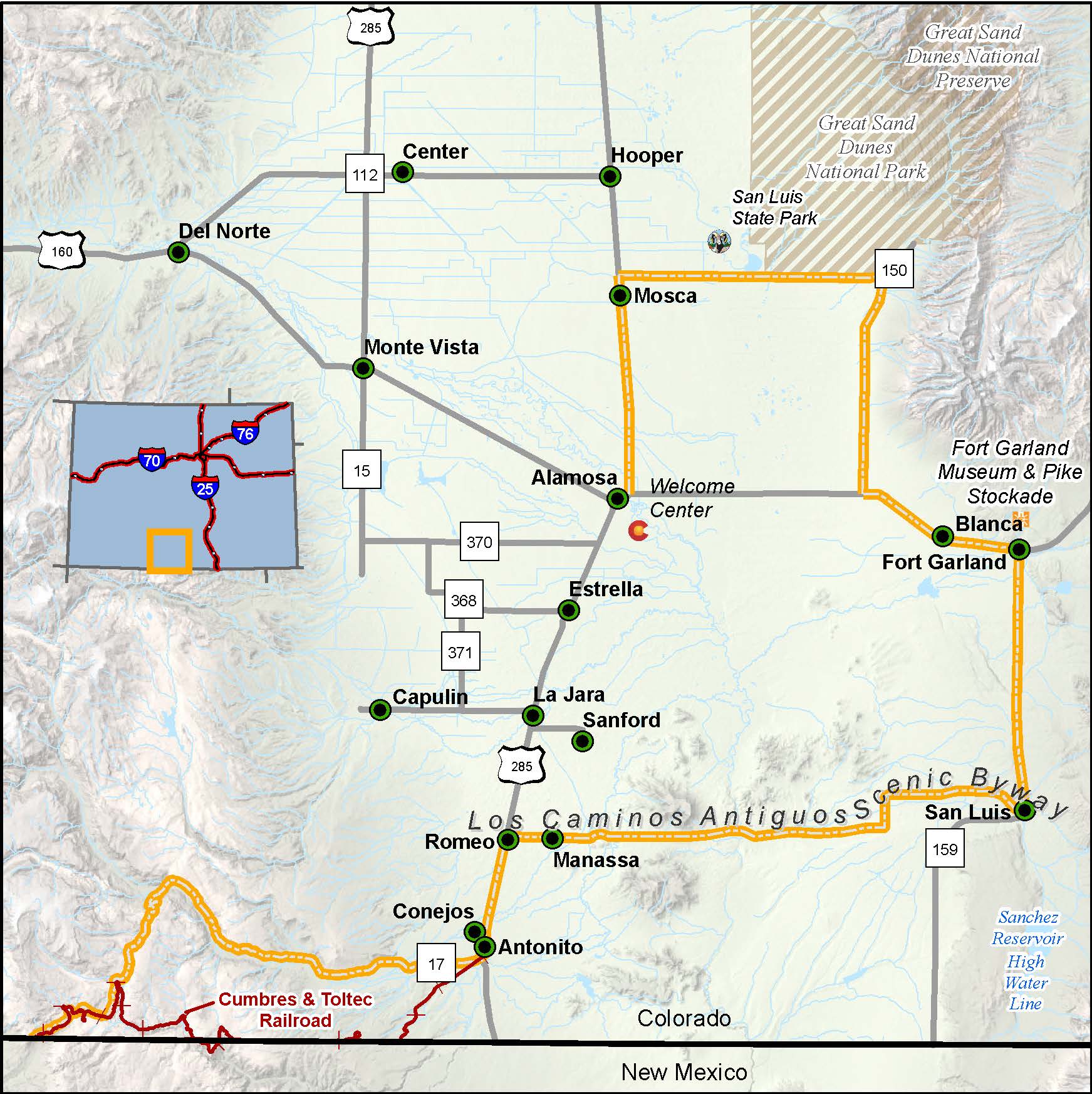 Los Caminos Antiguos Scenic Byway map