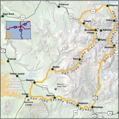 San Juan Skyway Scenic Byway map