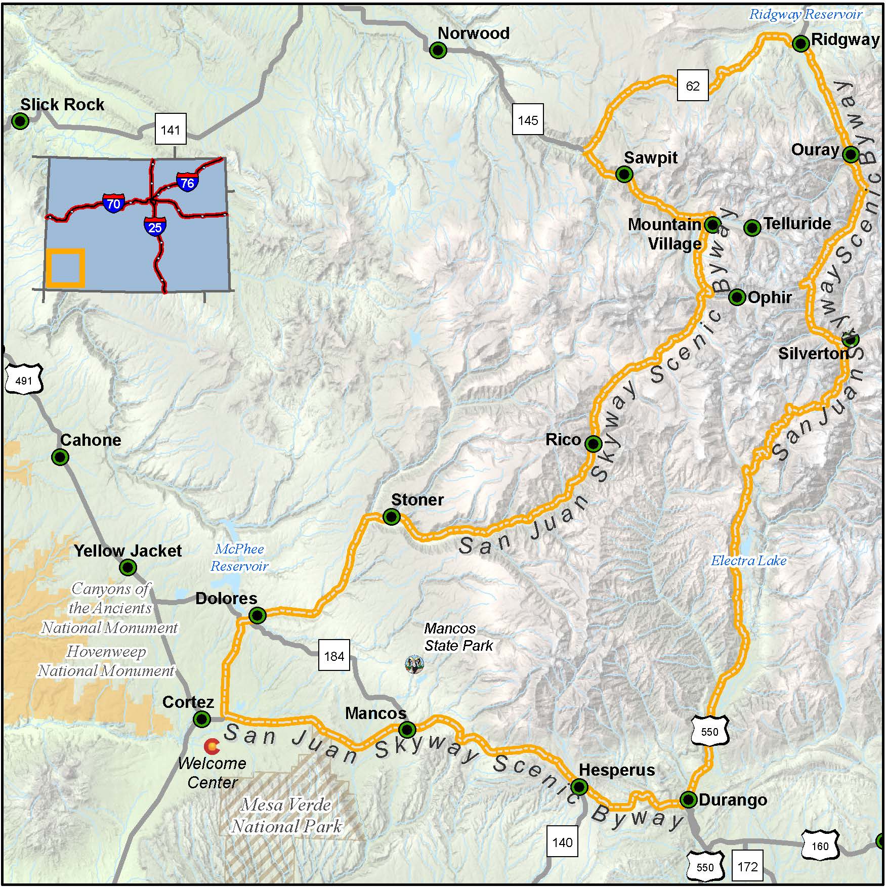 San Juan Skyway Scenic Byway map detail image