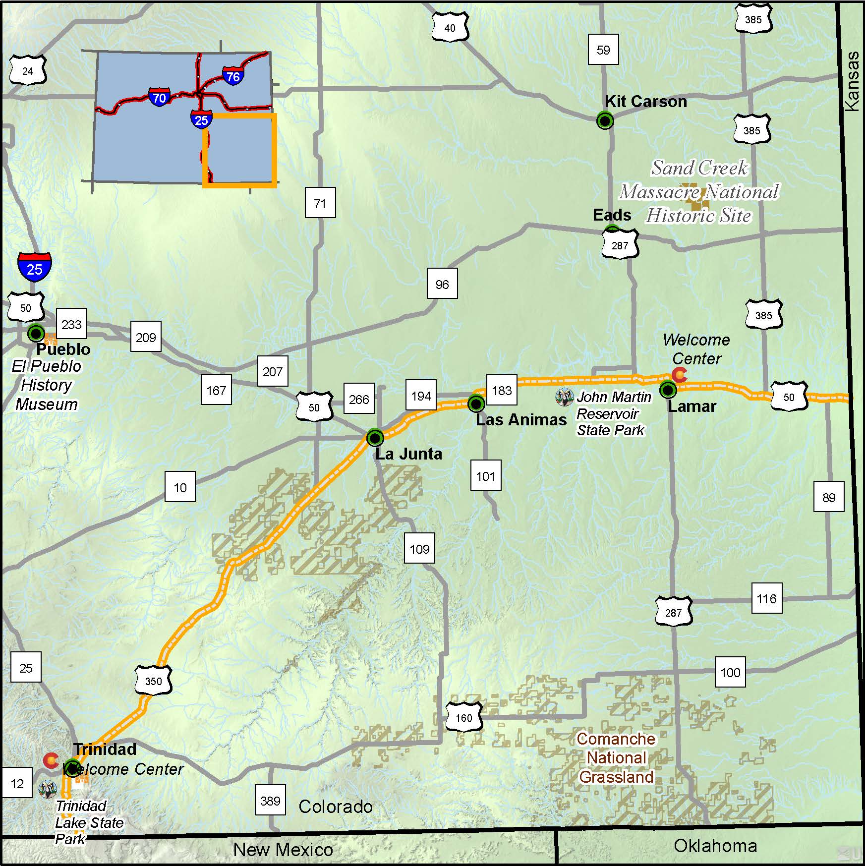 Santa Fe Trail Scenic Byway map detail image