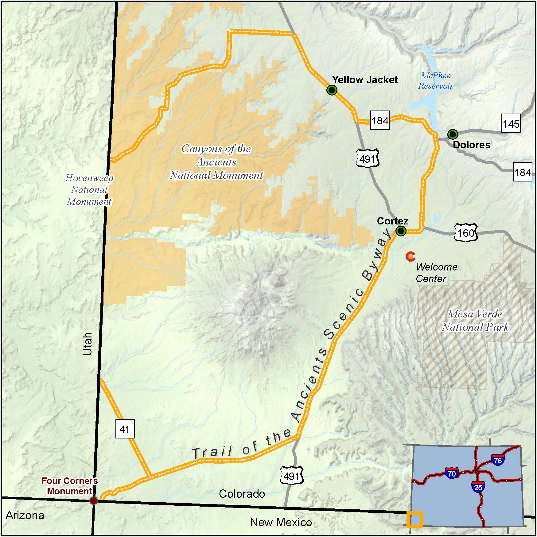 Trail of the Ancients Scenic Byway map