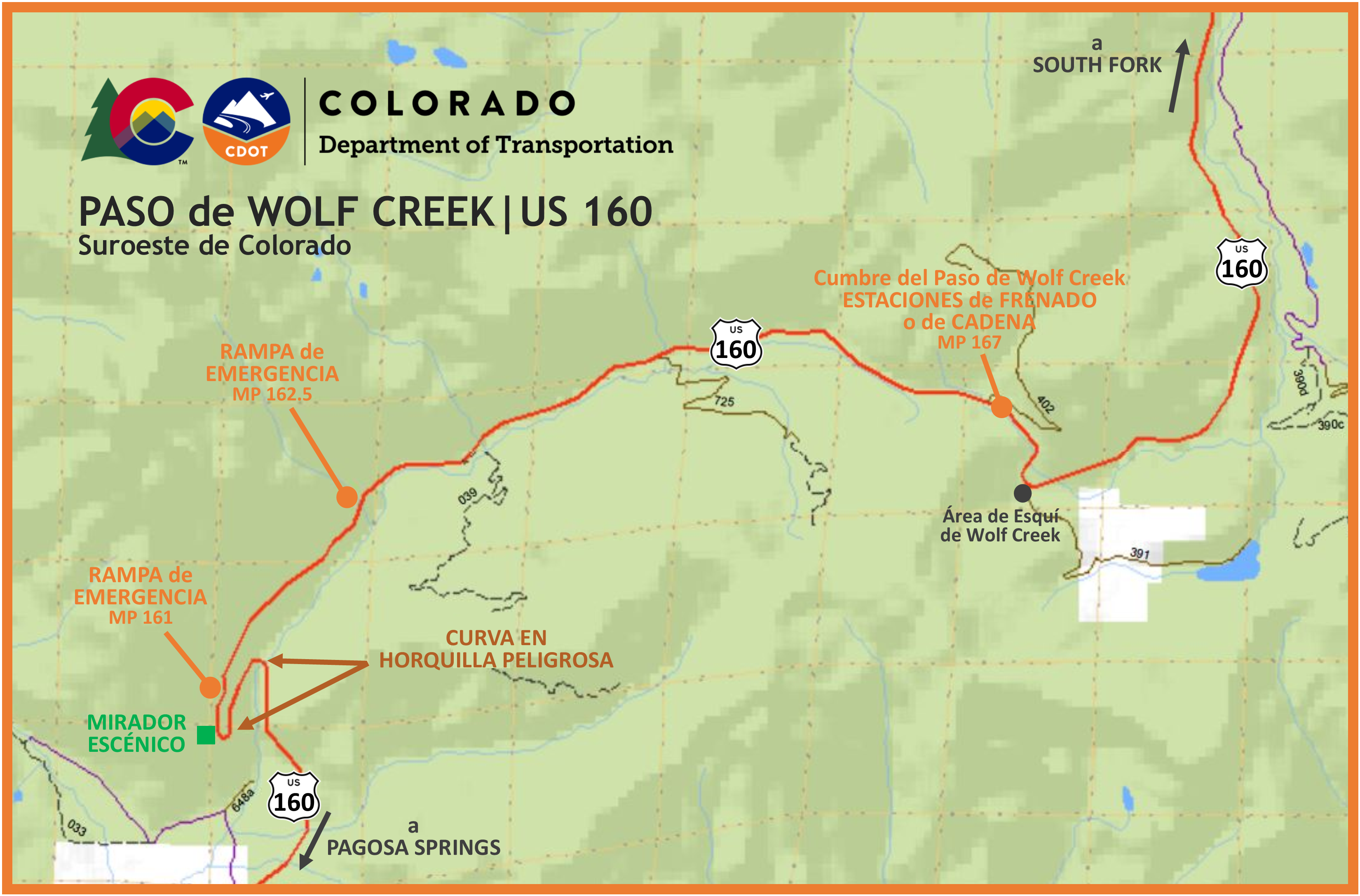Un mapa del Paso de Wolf Creek en español detail image