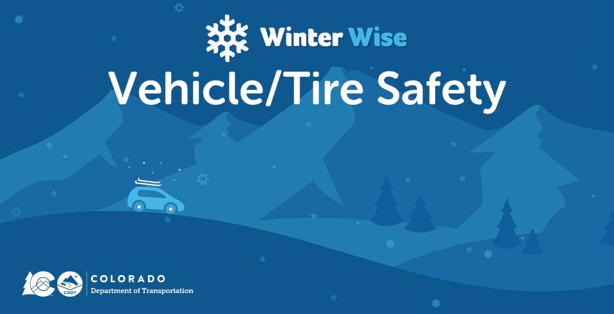 Winter Vehicle and Tire Safety Gif, snowflakes, car moving on a blue background 